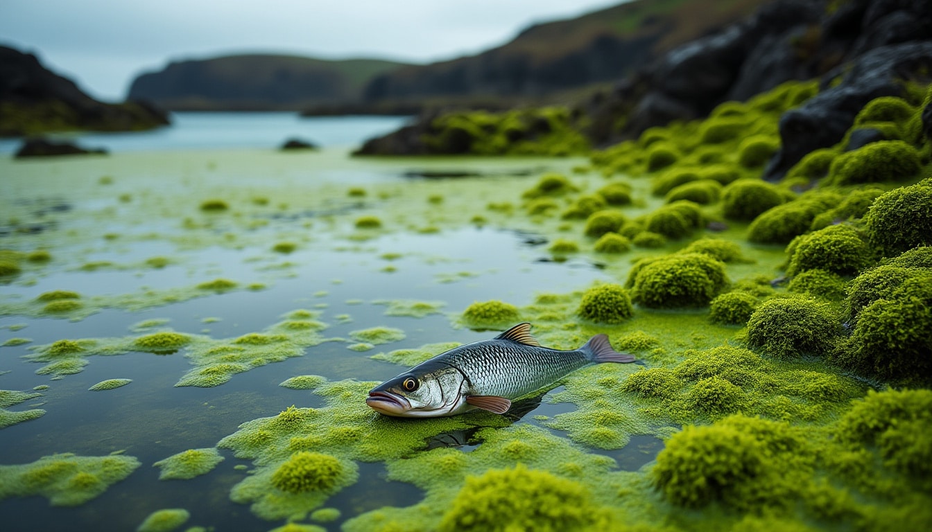 sur les côtes bretonnes, la prolifération des algues vertes appauvrit l’oxygène et menace poissons, crustacés et écosystèmes marins.